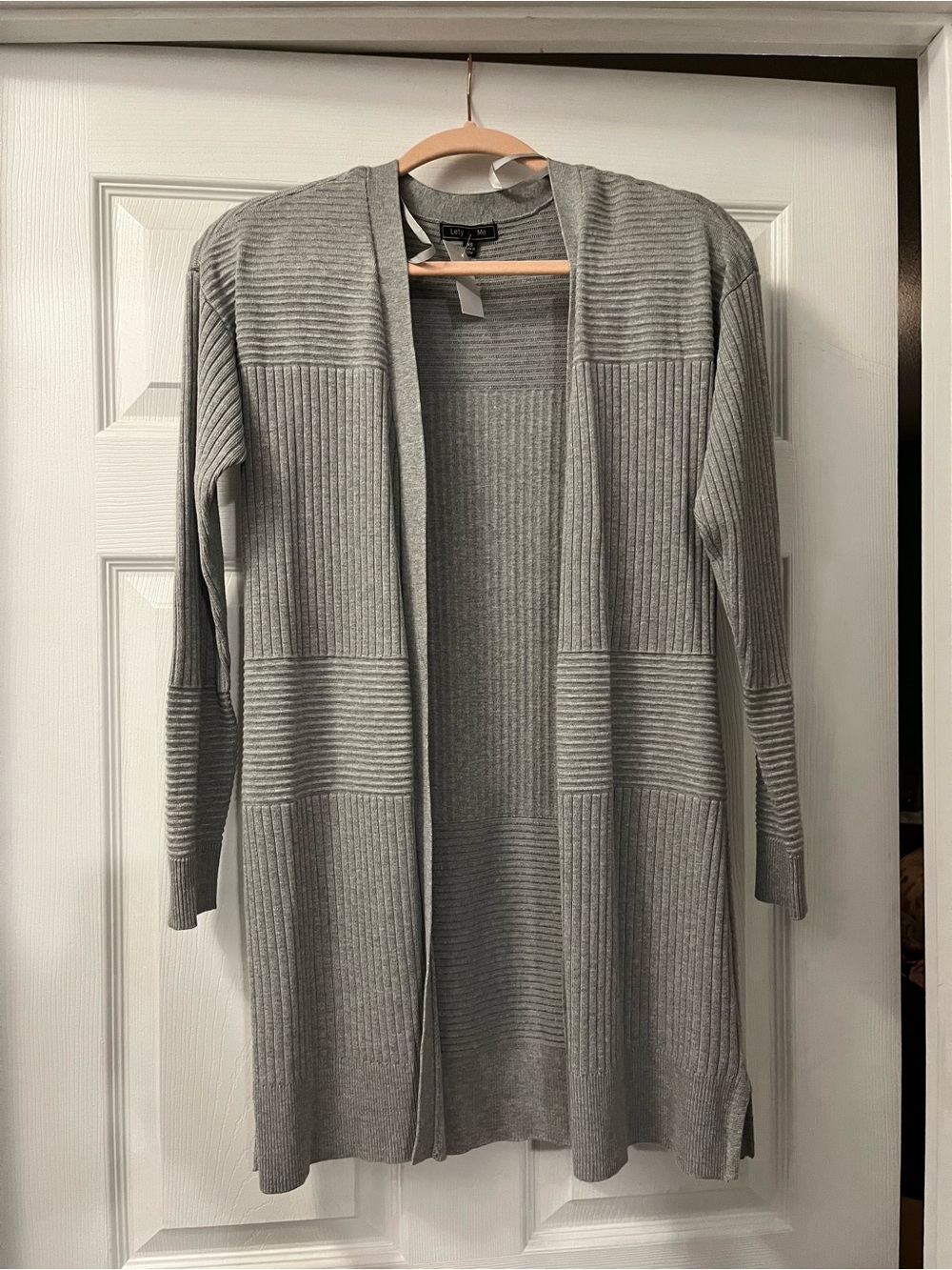 Open-Front Long Ribbed Cardigan Sweater - Gray